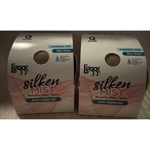 L'eggs Silken Mist Pantyhose Ultra Sheer Control Top Size Q Nude 2 Pair